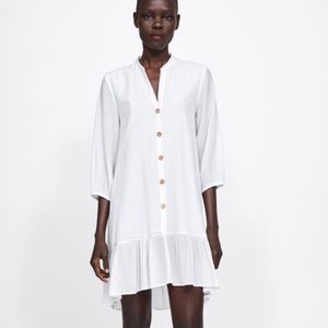 ZARA Textured Mini Dress with Ruffles - Elegant & Flowy - Size XS